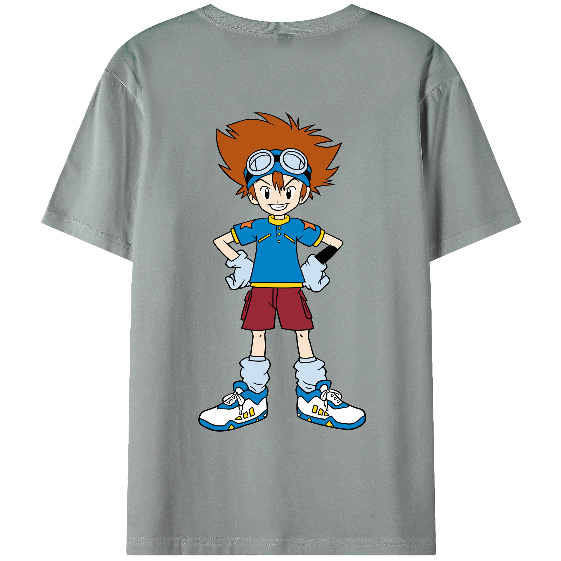 （画像用） Digimon デジタルモンスター/デジモン 綿100％ メンズ半袖Tシャツ（バックプリント） 通気性